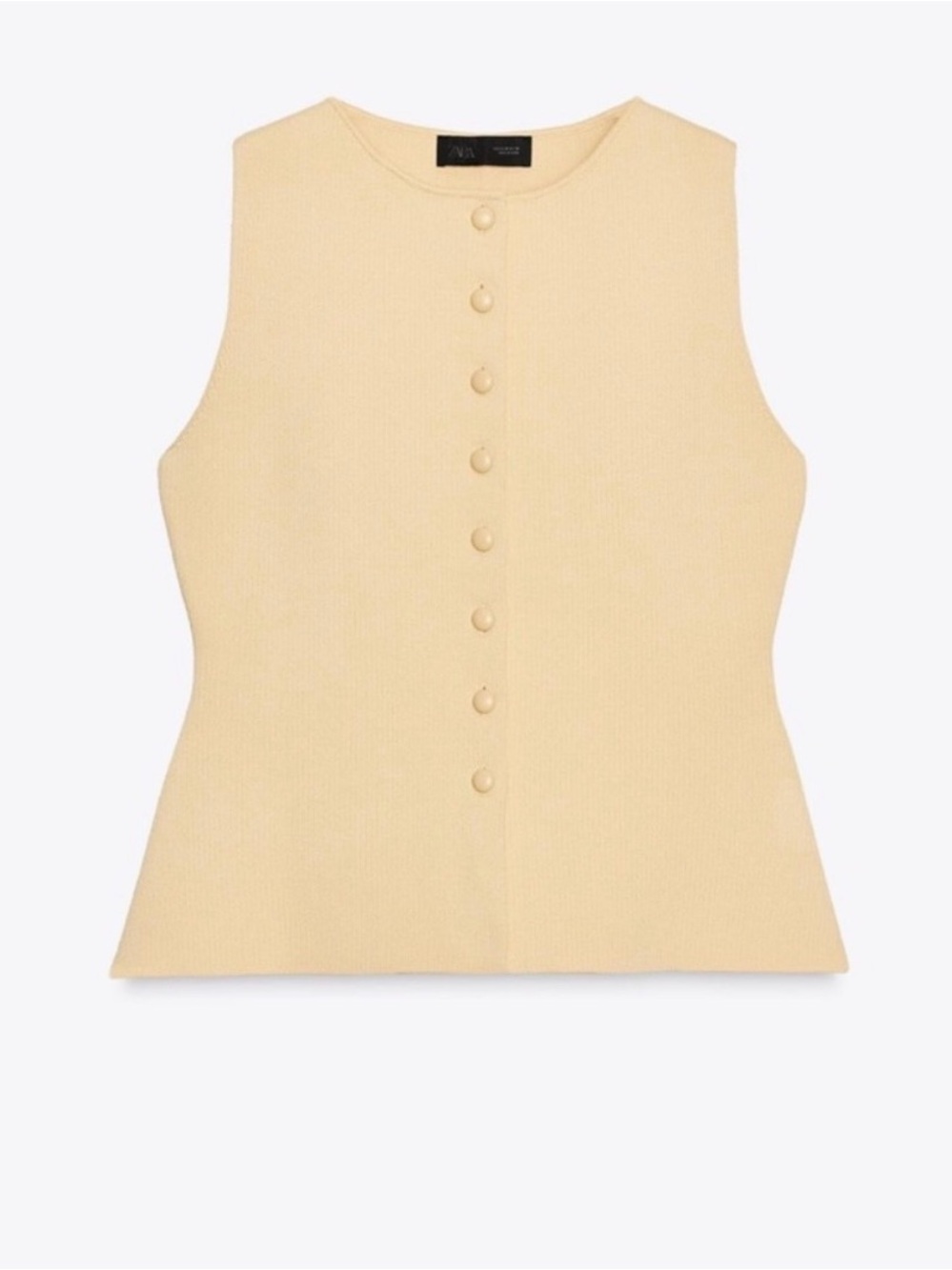Zara Pale Yellow Sleeveless Button-Front Knit Tank